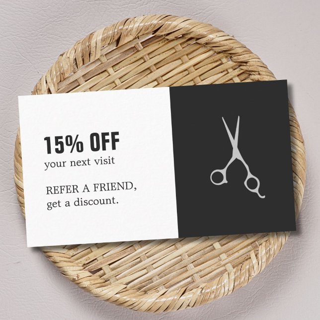 Eleganter Schwarz-weißer Scheren Haarsalon Coupon (Von Creator hochgeladen)