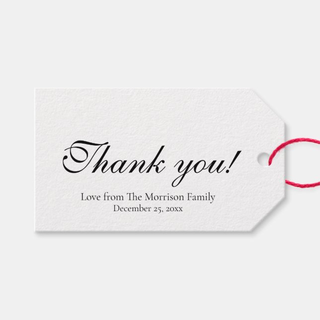 Eleganter Schwarz-weißer Skripttext Vielen Dank Geschenkanhänger (Vorderseite (Horizontal))