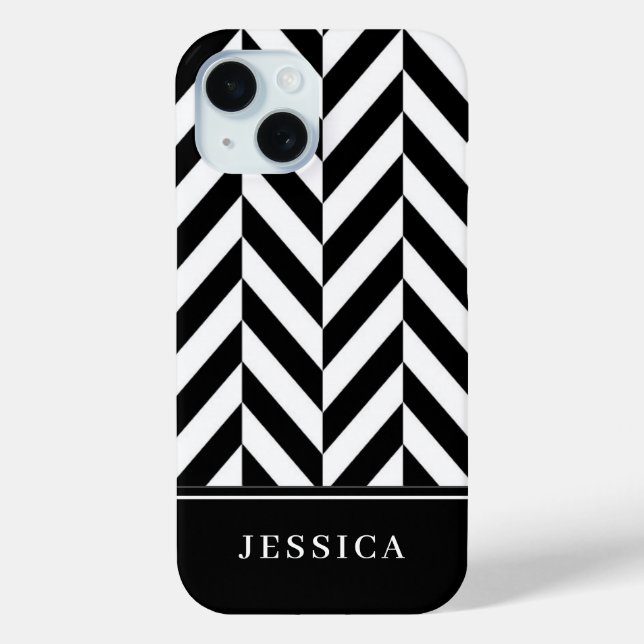 Eleganter schwarz-weißer Streifen Case-Mate iPhone Hülle (Rückseite)