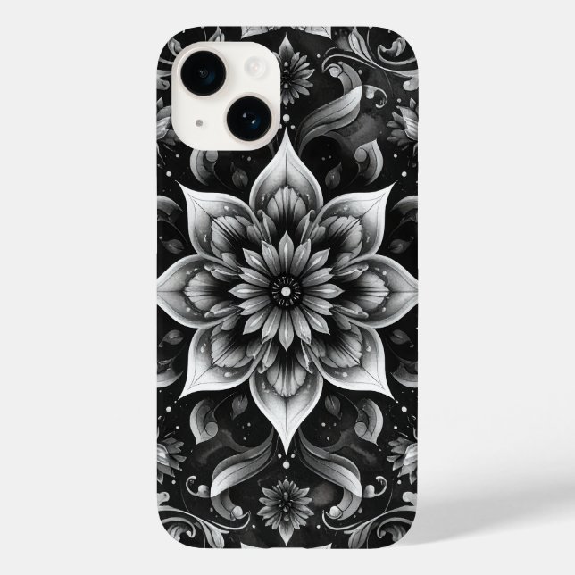 Eleganter Schwarz-weißer Verzierter Floral iPhone  Case-Mate iPhone Hülle (Rückseite)