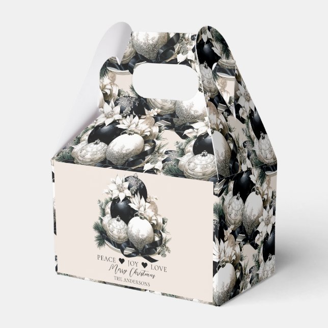 Eleganter schwarzbeiger Elfenbein Weihnachtsschmuc Geschenkschachtel (Vorderseite)