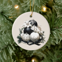 Eleganter schwarzbeiger Elfenbein Weihnachtsschmuc Keramik Ornament