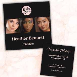 Eleganter schwarzer 3-Foto-Quadrat-Make-up-Artist Quadratische Visitenkarte