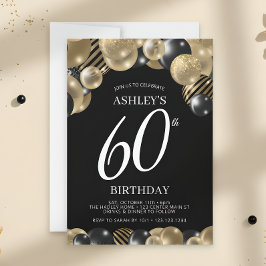 Eleganter schwarzer 60. Geburtstag in Gold Einladung