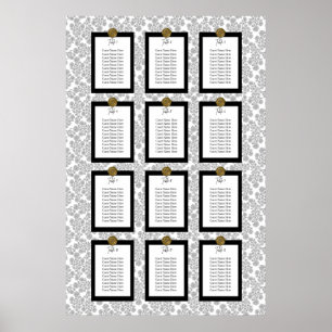 Eleganter schwarzer Blumen-Toile-Sitzplan Poster