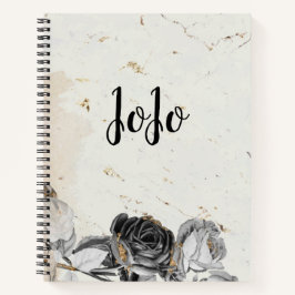 Eleganter schwarzer, blumengeschmückter Marmor Notizbuch