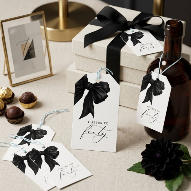 Eleganter schwarzer Bogen Prost auf Vierzig Geschenkanhänger (Von Creator hochgeladen)