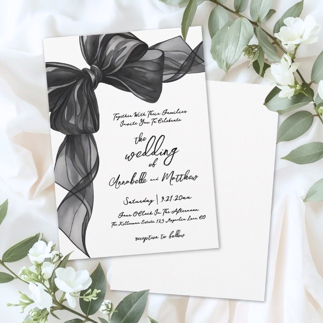 Eleganter schwarzer Bogen - Whimsical Hochzeit Einladung (Elegant Black Bow Whimsical Wedding Invitation)
