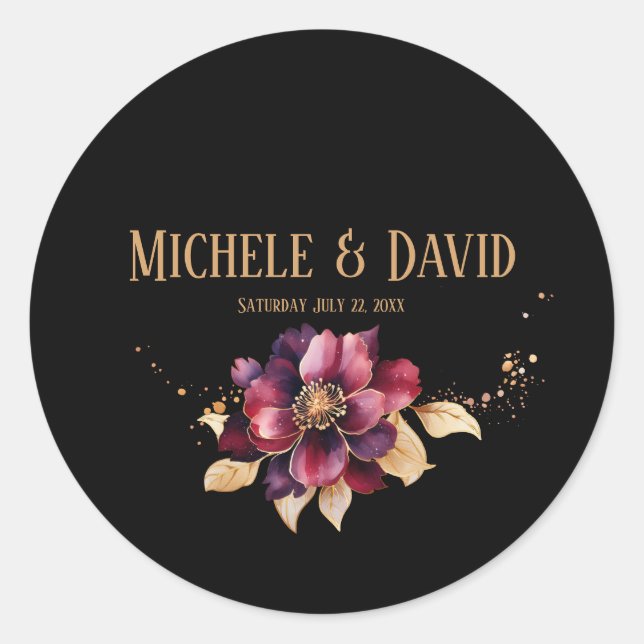 Eleganter, schwarzer Bordeaux Classic Runder Aufkleber (Vorderseite)