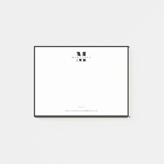Eleganter schwarzer Border, fett einfacher Monogra Post-it Klebezettel (Vorderseite)