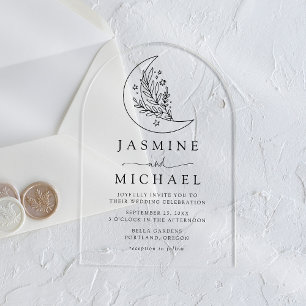 Eleganter Schwarzer Botanischer Mond und Sterne Ho Acryleinladungen