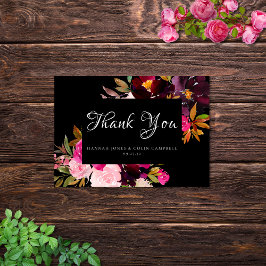 Eleganter Schwarzer Burgundy Rosa Blumenrahmen Dankeskarte