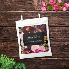 Eleganter Schwarzer Burgundy Rosa Blumenrahmen Geschenktütchen