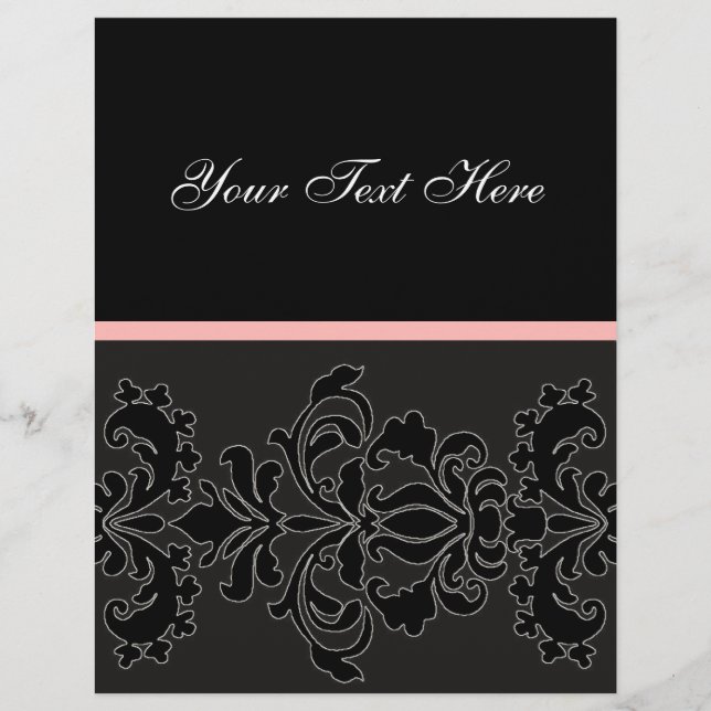Eleganter schwarzer DAMASK-Flugblatt Flyer (Vorne)