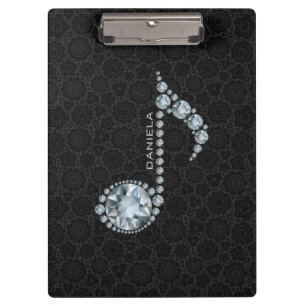 Eleganter schwarzer Damast und Diamantnoten Klemmbrett