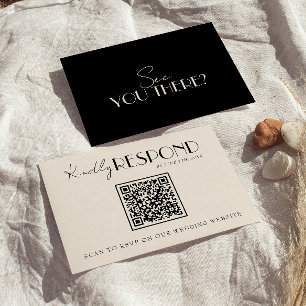 Eleganter schwarzer Elfenbein-Hochzeits-QR-Code im RSVP Karte