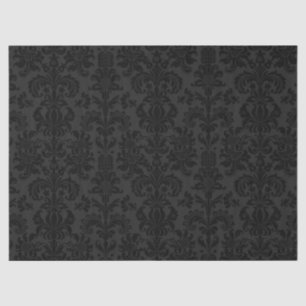 Eleganter schwarzer Floral Damaskus über dunkelgra Seidenpapier