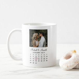 Eleganter Schwarzer Foto-Hochzeitskalender Kaffeetasse