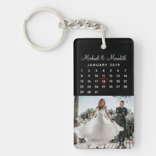 Eleganter Schwarzer Foto-Hochzeitskalender Schlüsselanhänger