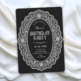 Eleganter schwarzer Geburtstag Einladung