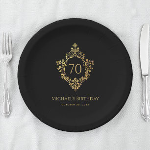 Eleganter schwarzer Geburtstag mit goldenem Vintag Pappteller