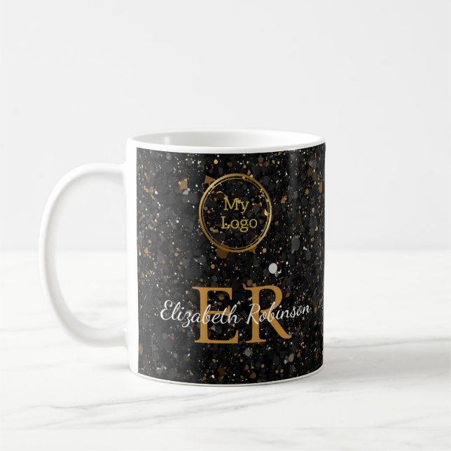 Eleganter Schwarzer Glitzer - modernes Firmenlogo Kaffeetasse (Links)