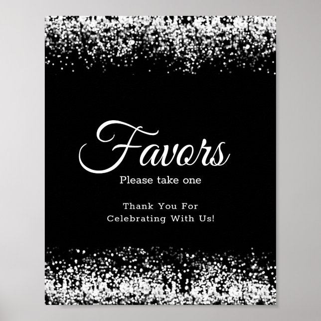 Eleganter Schwarzer Glitzer Silver Gastgeschenk Ho Poster (Vorne)