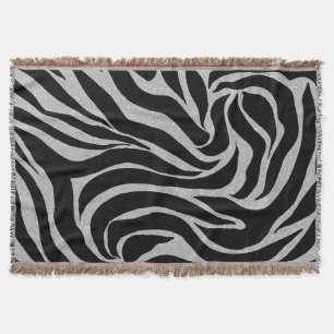Eleganter Schwarzer Glitzer Silver Zebra Animal Pr Decke