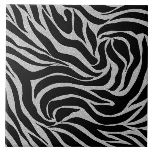 Eleganter Schwarzer Glitzer Silver Zebra Animal Pr Fliese