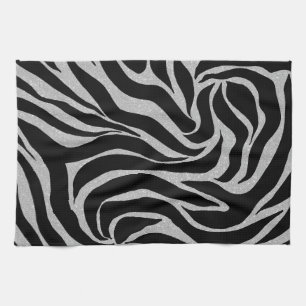 Eleganter Schwarzer Glitzer Silver Zebra Animal Pr Geschirrtuch