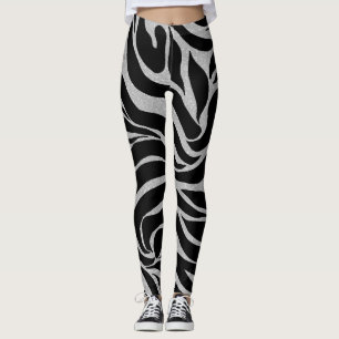 Eleganter Schwarzer Glitzer Silver Zebra Animal Pr Leggings
