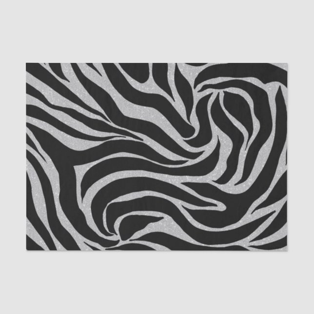 Eleganter Schwarzer Glitzer Silver Zebra Animal Pr Seidenpapier (Vorderseite)