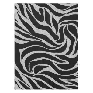 Eleganter Schwarzer Glitzer Silver Zebra Animal Pr Tischdecke
