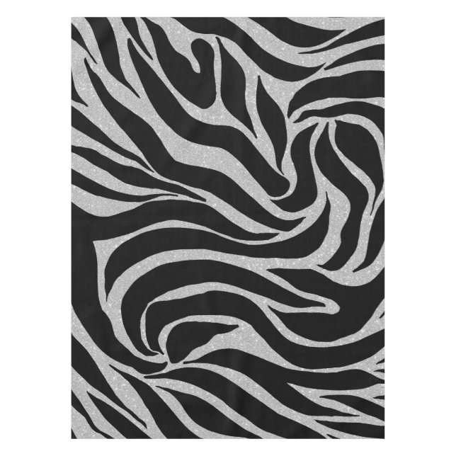 Eleganter Schwarzer Glitzer Silver Zebra Animal Pr Tischdecke (Vorderseite)