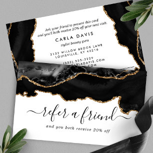 Eleganter Schwarzer Gold Achat Murmel Modern Empfehlungskarte