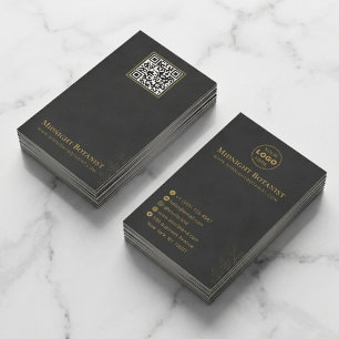 Eleganter schwarzer Gold Art Deco QR-Code Florist Visitenkarte