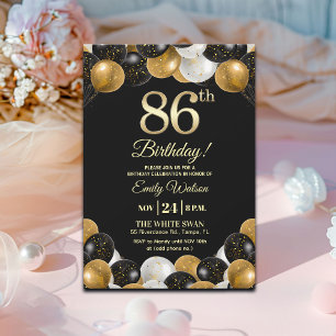 Eleganter schwarzer Gold-Glitter 86. Geburtstag Einladung