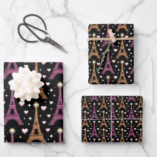 Eleganter Schwarzer Gold Paris Eiffelturm Chic Geschenkpapier Set
