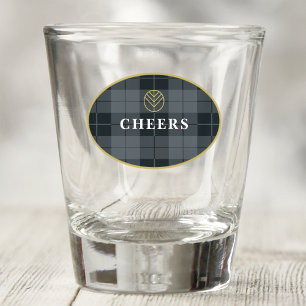 Eleganter schwarzer Gold-Tartan personalisiert Schnapsglas