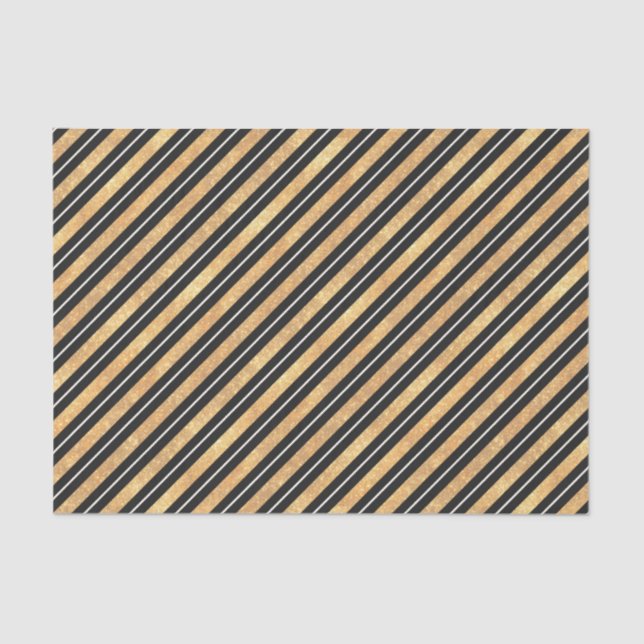 Eleganter schwarzer Golddiagonal gestreift Seidenpapier (Vorderseite)
