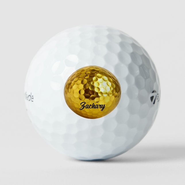 Eleganter schwarzer goldener Monogramm personalisi Golfball (Vorderseite)