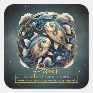 Eleganter schwarzer Goldfisch Zodiac Sign Fisces Quadratischer Aufkleber
