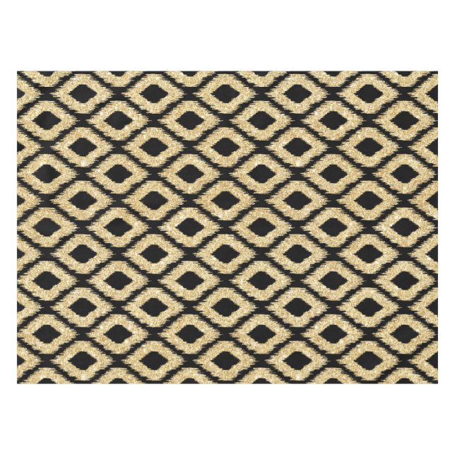 Eleganter schwarzer GoldGlitzer-Stammes- Muster Tischdecke (Vorderseite (Horizontal))