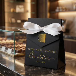 Eleganter schwarzer Goldschriftzug Chocolatier QR- Geschenkschachtel