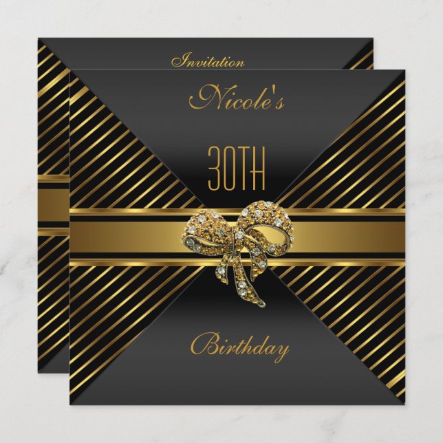 Eleganter schwarzer Goldstreifen 30. Geburtstag Ei Einladung (Vorne/Hinten)