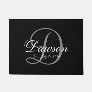 Eleganter schwarzer grauer Monogrammname Neuvermäh Fußmatte