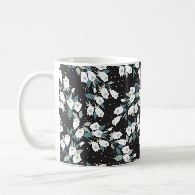 Eleganter schwarzer Hintergrund der Tulip-Blume Kaffeetasse (Links)