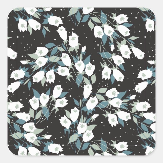 Eleganter schwarzer Hintergrund der Tulip-Blume Quadratischer Aufkleber (Vorderseite)