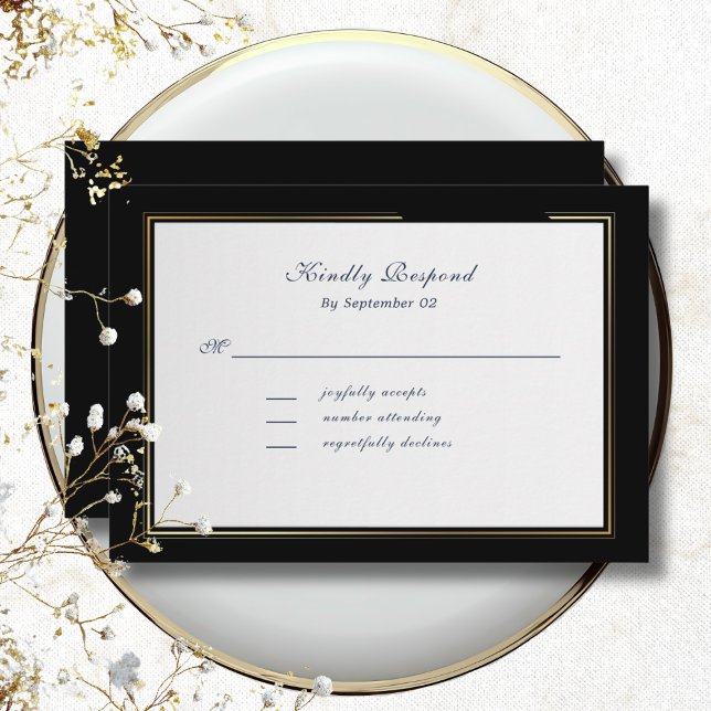 Eleganter schwarzer Hintergrund Goldrahmen RSVP (Von Creator hochgeladen)