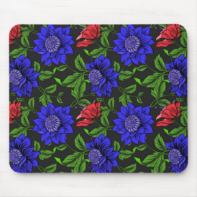 Eleganter Schwarzer Hintergrund in Blau und Rot Bl Mousepad (Vorne)